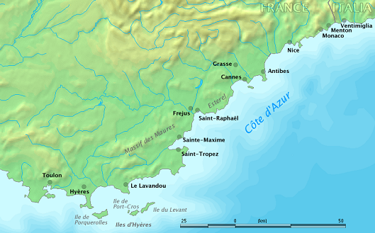 Mapa Azurového pobřeží