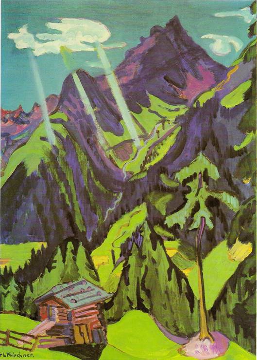 Kirchner Ernst Ludwig: Krajina vGraubndenu se slunenmi paprsky, 1937, 119 x 90 cm 
