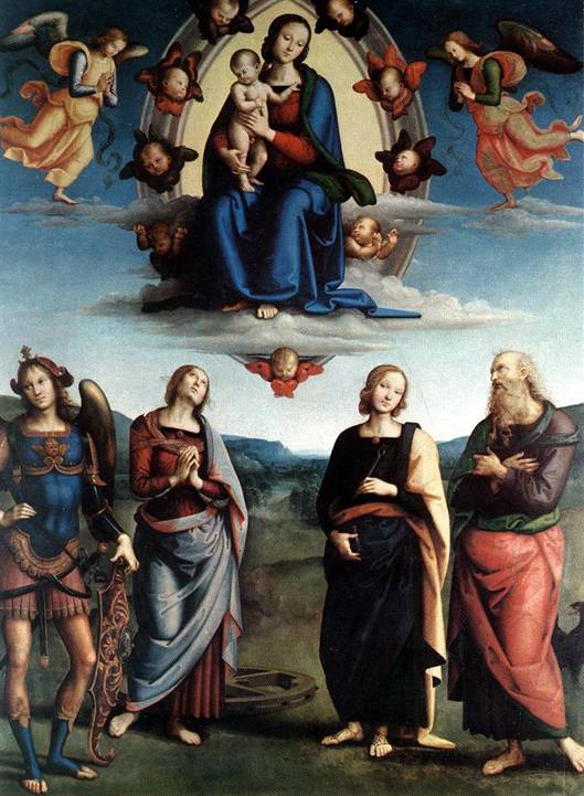 Perugino Pietro: Madona sdttem a Svatmi, 1495-96, 152 x 124 cm, olej na desce 