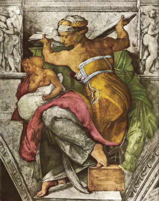 Michelangelo Buonarroti: Libyjsk Sibyla, 1508-1512, nstropn freska vSixtinsk kapli