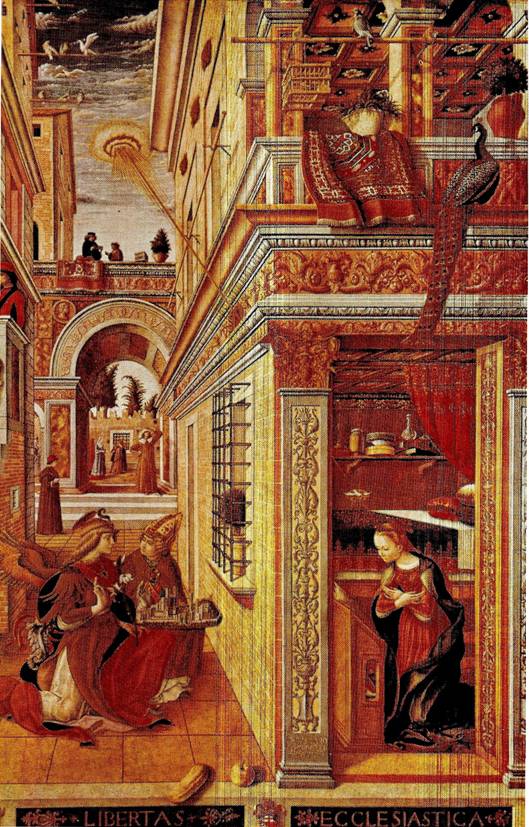 Crivelli Carlo: Zvěstování, 1486, 207 x 147 cm (Londýn, National Gallery)