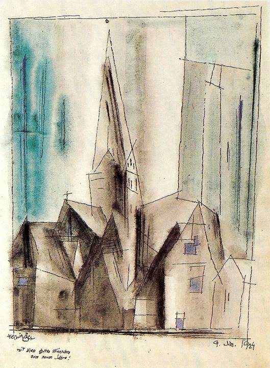 Feininger Lyonel: Kostel v Duryňsku, 1924 (Západní Berlín)