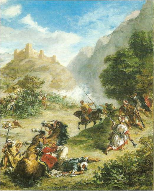 Delacroix Eugene: Potyčka Arabů v horách, 1863