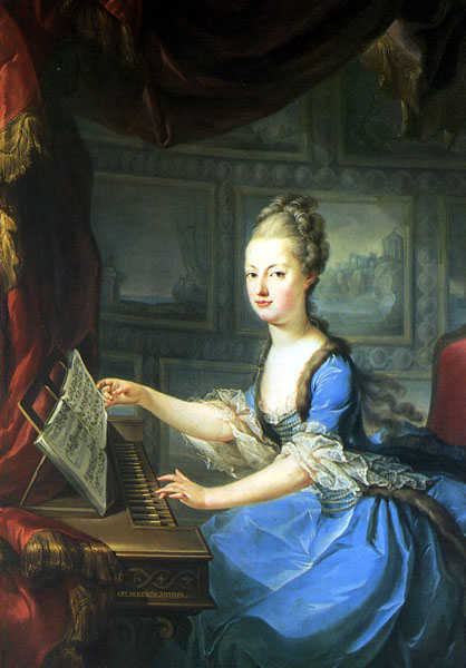 Marie Antoinetta u spinetu krátce před svatbou s Ludvíkem XVI. v roce 1770