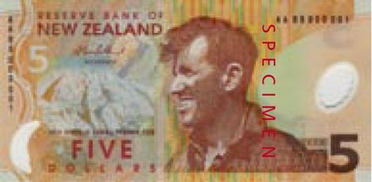 Edmund Hillary na novozélandské pětidolarové bankovce