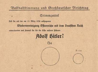Hlasovací lístek o připojení Rakouska k Německé říši