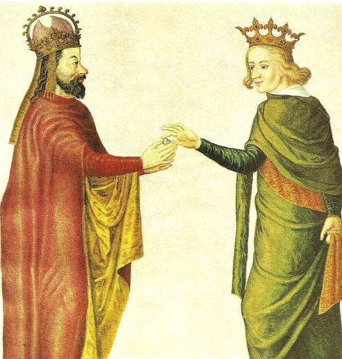 Karel IV. přejímá ostatek od neznámého vladaře