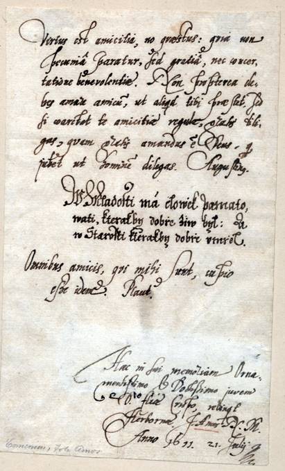 Nejstarší dochovaný rukopis J. A. Komenského z roku 1611