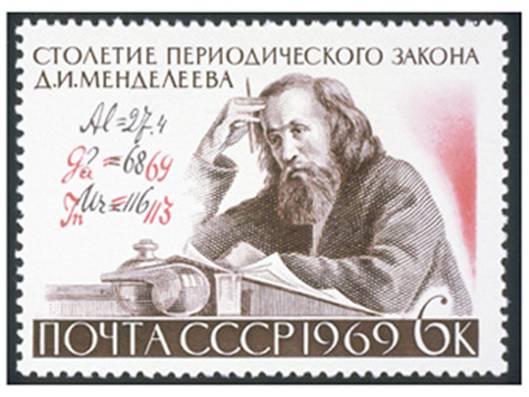 Dmitrij Ivanovič Mendělejev na známce vydané v Sovětském svazu 
