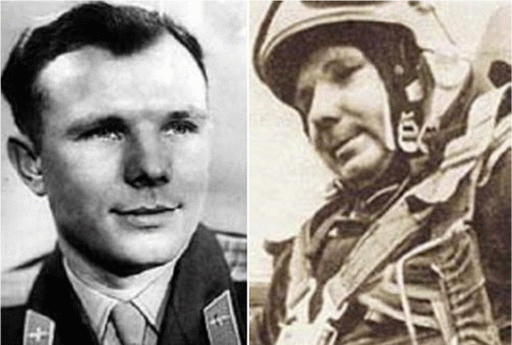 Jurij Gagarin v roce 1961 po svém kosmickém letu a v roce 1968 před tragickou smrtí