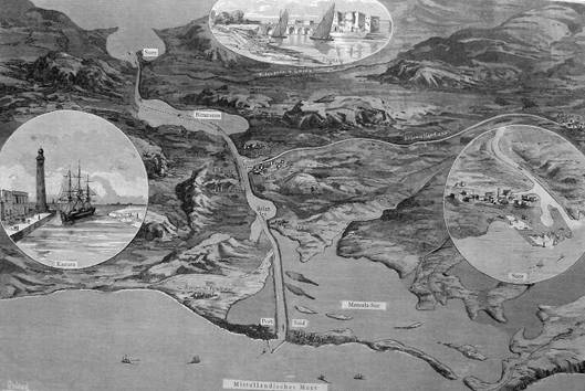 Obrázek Suezského průplavu z roku 1882