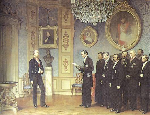 Cesare Dell'Acqua: Mexická delegace nabízí Maxmiliánovi Rakouskému mexický trůn
