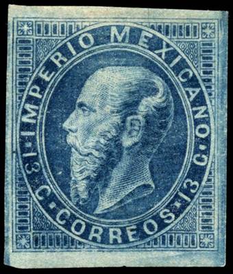 Mexická známka z roku 1866 s portrétem císaře Maxmiliána