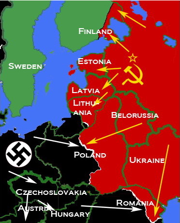 Sovětské a německé invaze a anexe území ve střední a východní Evropě v letech 1939-1940