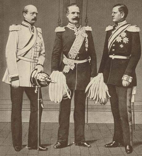 Otto von Bismarck, ministr vlky Albrecht von Roon a nelnk tbu Helmuth von Moltke
