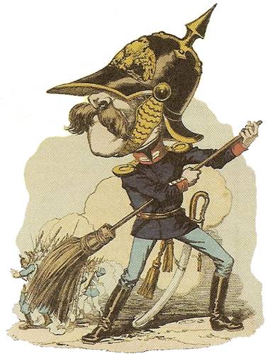 Prusk kancl Otto von Bismarck byl obvanm politikem. Na tto karikatue "zamet" se svmi odprci