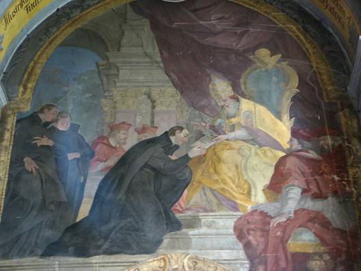 Freska Potvrzen regul jezuitskho du v kostele Panny Marie Snn v Olomouci