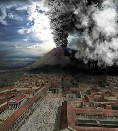 Potaem generovan podoba erupce Vesuvu z poadu Pompeje