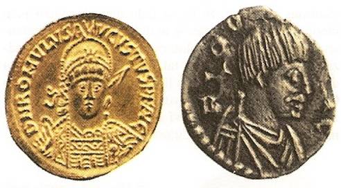 Posledn msk csa Romulus Augustus a germnsk velitel Odoaker, kter ho sesadil z trnu