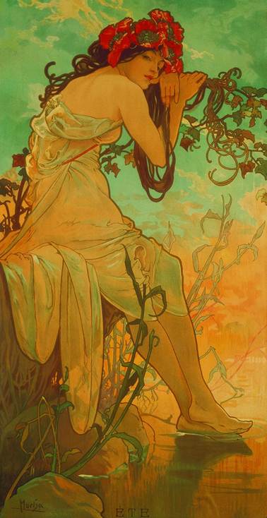 Nejznámějším českým malířem secese byl Alfons Mucha. Léto (1896)