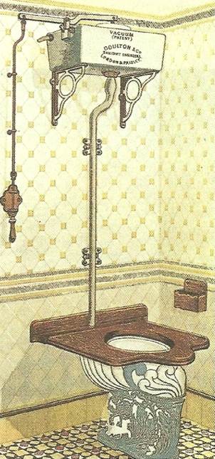 Koncem 19. století začaly být běžné splachovací záchody a i na nich se mohl uplatnit secesní design