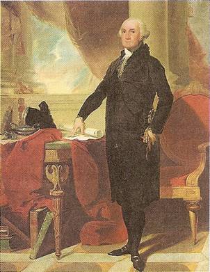 První prezident USA George Washington, olejomalba z roku 1797