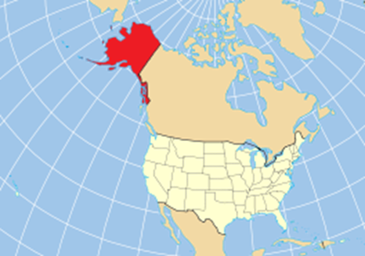 Mapa Spojench stt americkch. zem sttu Aljaka je oznaeno erven