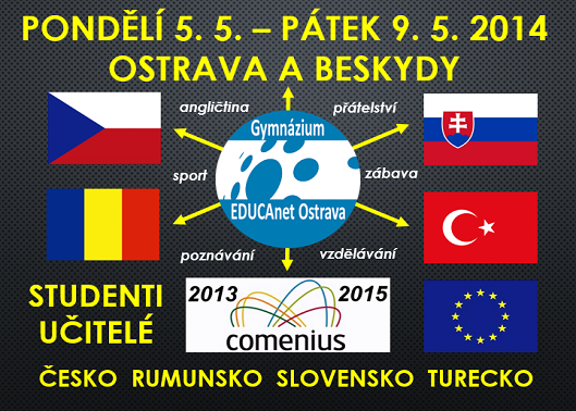 Pozvánka na setkání se studenty z Rumunska, Slovenska a Turecka v Ostravě v rámci projektu Comenius